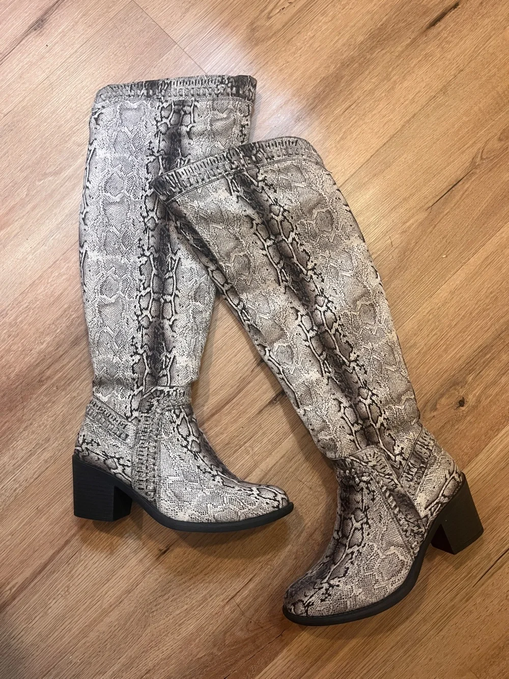 Snake Print Knee-High Boots